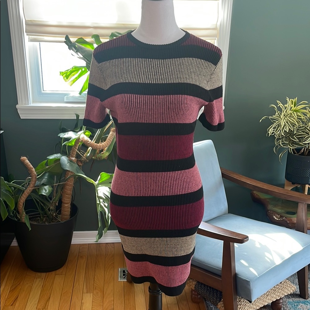 Striped Knit Dress - Black, Cream, Pink
